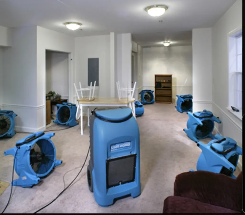 Air movers and dehumidifier setup for Water Extraction & Removal in Acton